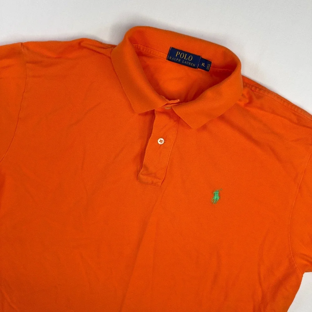 Polo Ralph Lauren Shirt Men's XL  Orange Green Pony Short Sleeve Golf Summer